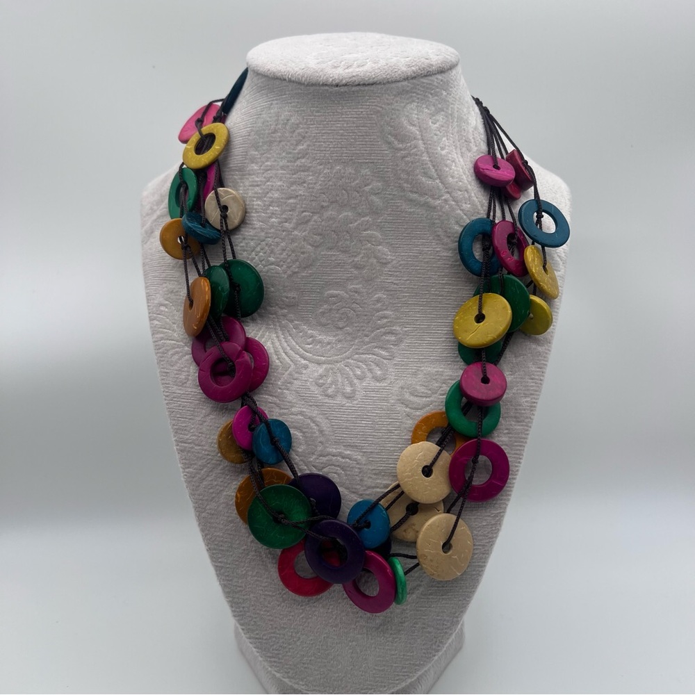 Multicolor Wooden Disc Layered Necklace | Boho Colorful Statement Jewelry